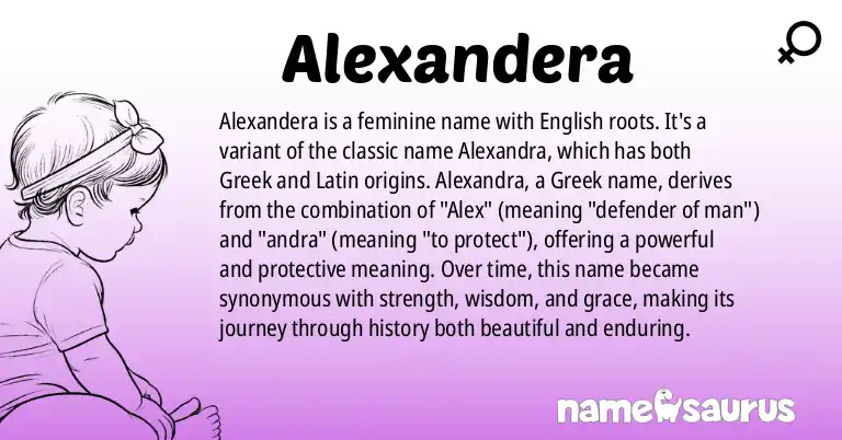 Infographic about Alexandera name meaning, Alexandera is a name from English origin(s).