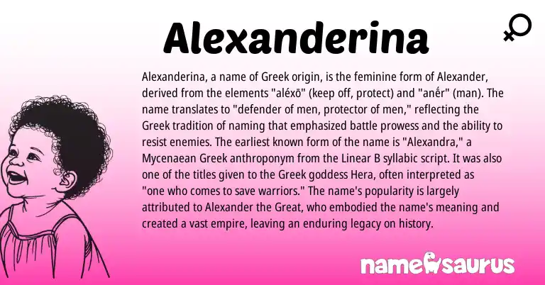 Infographic about Alexanderina name meaning, Alexanderina is a name from Greek origin(s).