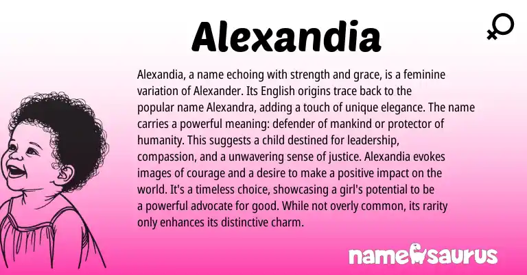 Infographic about Alexandia name meaning, Alexandia is a name from Greek origin(s).