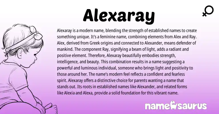 Infographic about Alexaray name meaning, Alexaray is a name from Greek origin(s).