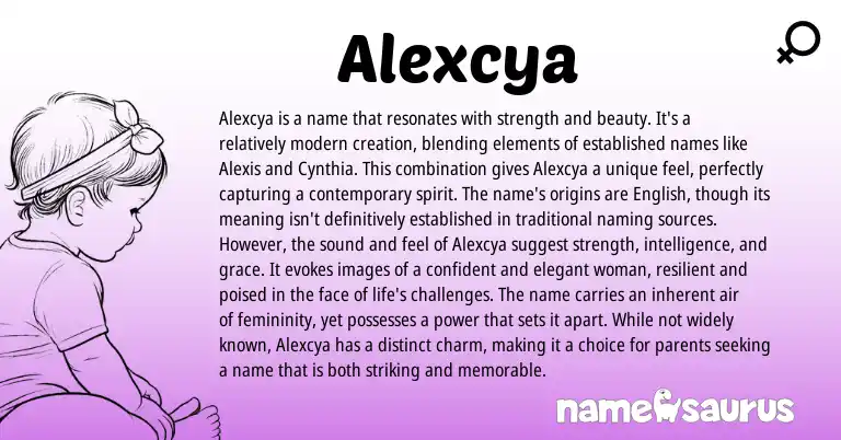 Infographic about Alexcya name meaning, Alexcya is a name from Other origin(s).