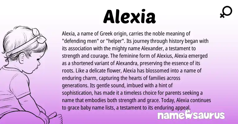Infographic about Alexia name meaning, Alexia is a name from Greek origin(s).
