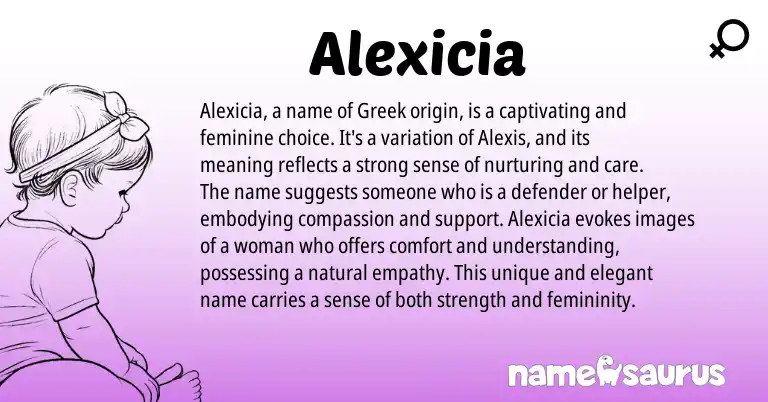 Infographic about Alexicia name meaning, Alexicia is a name from Greek origin(s).
