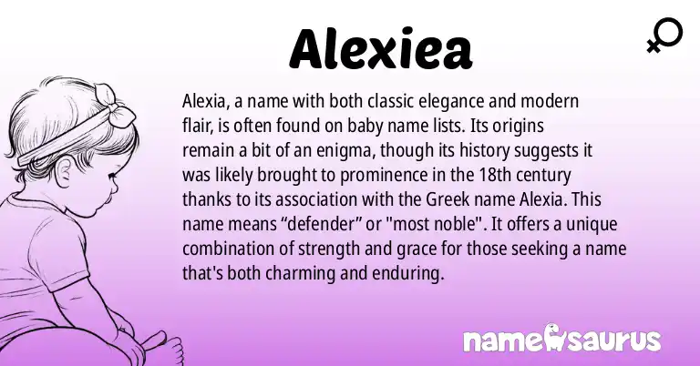 Infographic about Alexiea name meaning, Alexiea is a name from N/A origin(s).