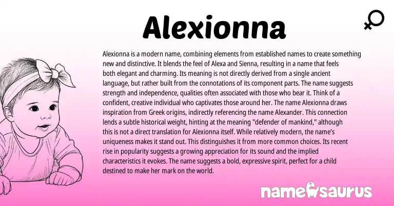 Infographic about Alexionna name meaning, Alexionna is a name from Other origin(s).