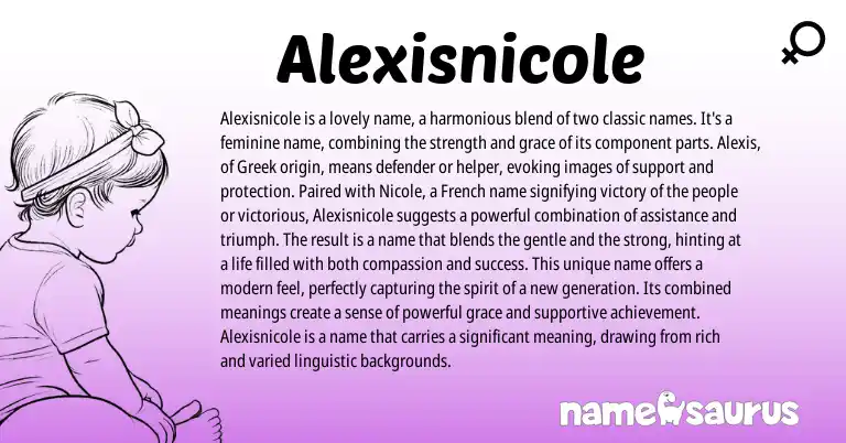 Infographic about Alexisnicole name meaning, Alexisnicole is a name from Greek, French origin(s).