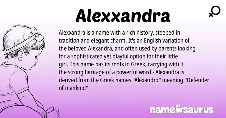 Infographic about Alexxandra name meaning, Alexxandra is a name from English (American) origin(s).
