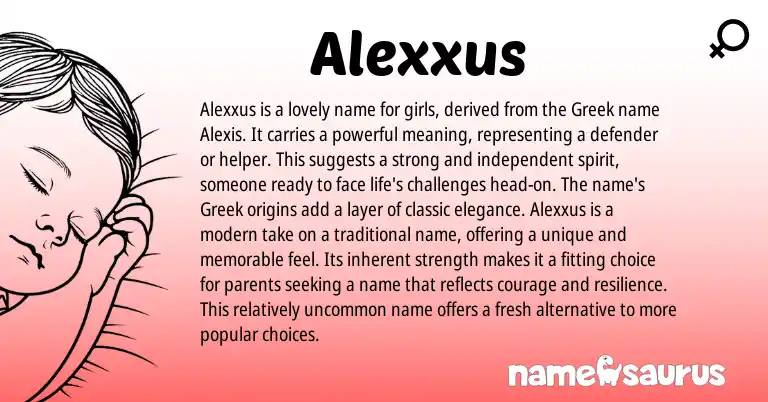 Infographic about Alexxus name meaning, Alexxus is a name from Greek origin(s).