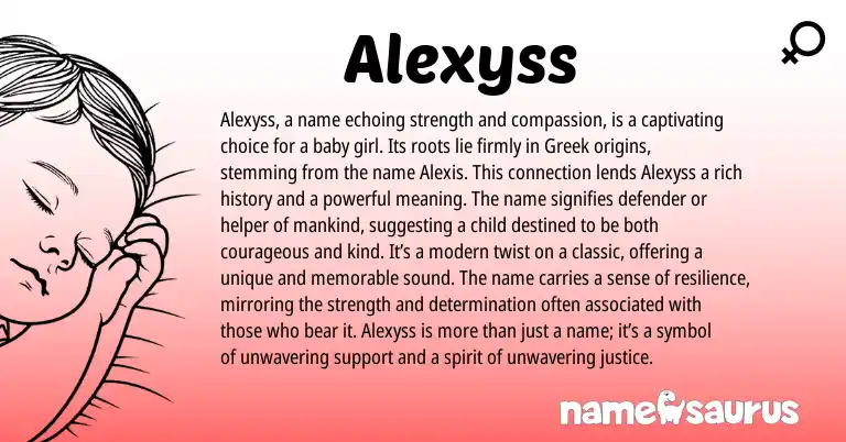 Infographic about Alexyss name meaning, Alexyss is a name from Greek origin(s).