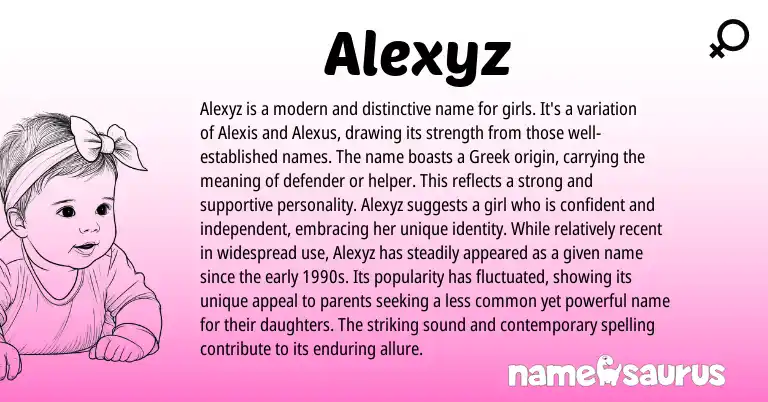 Infographic about Alexyz name meaning, Alexyz is a name from English origin(s).