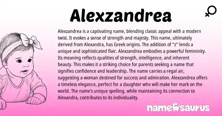 Infographic about Alexzandrea name meaning, Alexzandrea is a name from Greek origin(s).