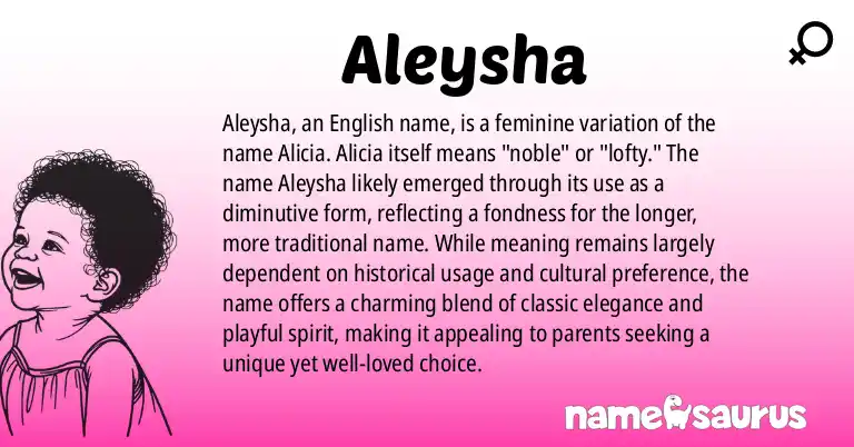 Infographic about Aleysha name meaning, Aleysha is a name from English origin(s).