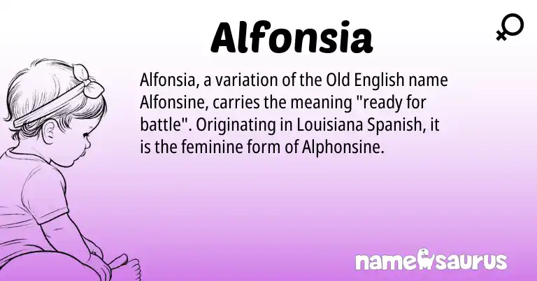 Infographic about Alfonsia name meaning, Alfonsia is a name from Old English, Spanish origin(s).
