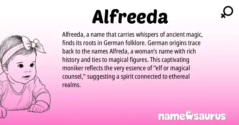 Infographic about Alfreeda name meaning, Alfreeda is a name from German origin(s).