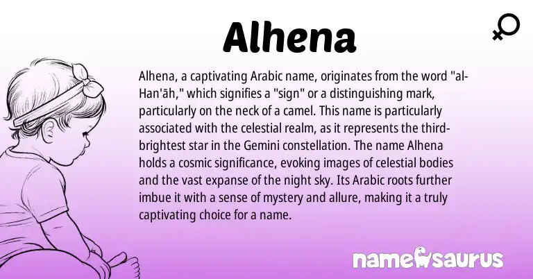 Infographic about Alhena name meaning, Alhena is a name from Arabic origin(s).