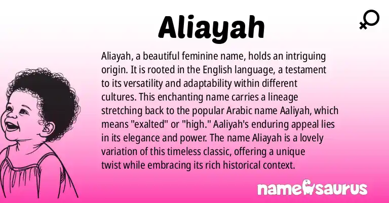 Infographic about Aliayah name meaning, Aliayah is a name from English origin(s).