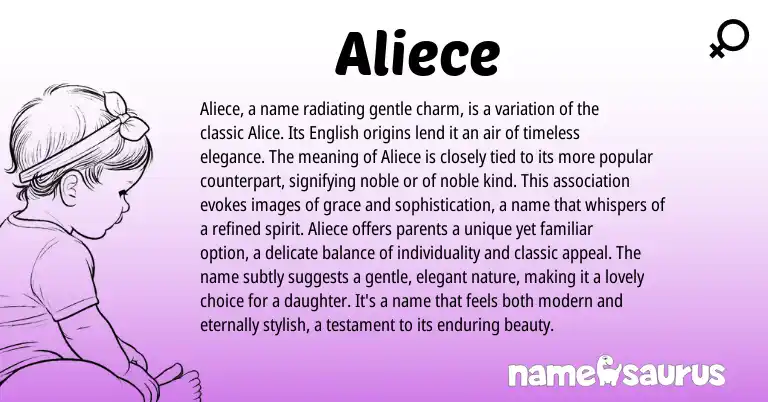 Infographic about Aliece name meaning, Aliece is a name from English origin(s).