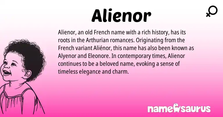 Infographic about Alienor name meaning, Alienor is a name from French, Arthurian origin(s).