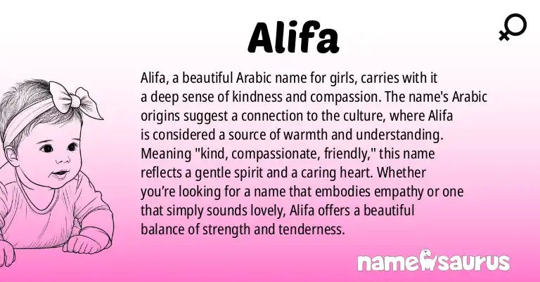 Infographic about Alifa name meaning, Alifa is a name from Arabic origin(s).