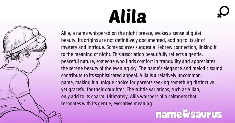 Infographic about Alila name meaning, Alila is a name from Hebrew origin(s).
