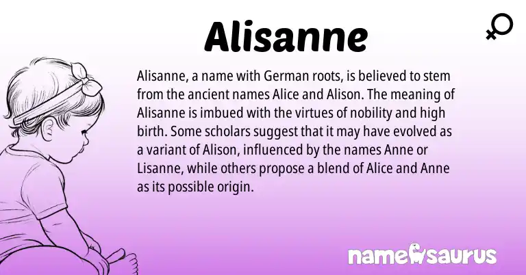 Infographic about Alisanne name meaning, Alisanne is a name from German origin(s).