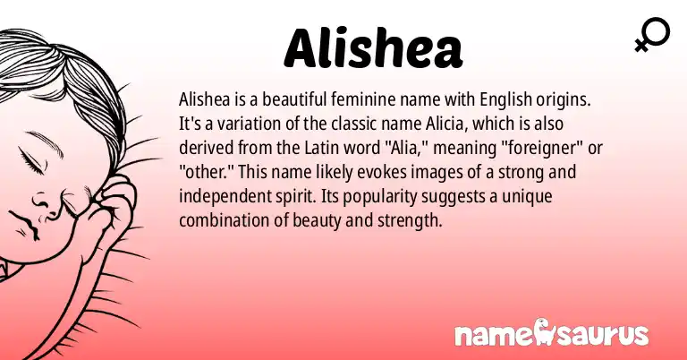 Infographic about Alishea name meaning, Alishea is a name from English origin(s).