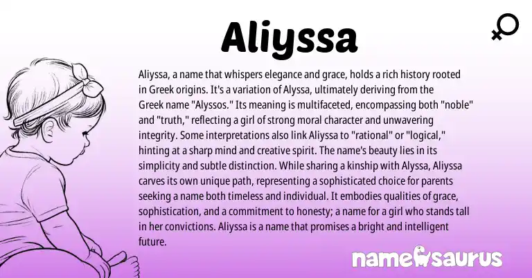 Infographic about Aliyssa name meaning, Aliyssa is a name from Greek origin(s).
