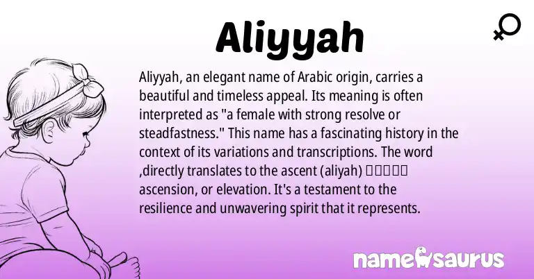 Infographic about Aliyyah name meaning, Aliyyah is a name from Arabic origin(s).