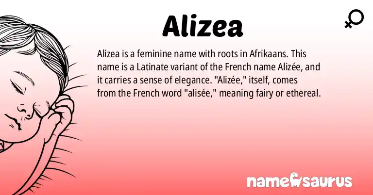 Infographic about Alizea name meaning, Alizea is a name from Afrikaans origin(s).