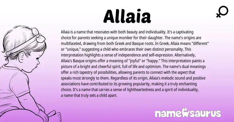 Infographic about Allaia name meaning, Allaia is a name from Greek origin(s).