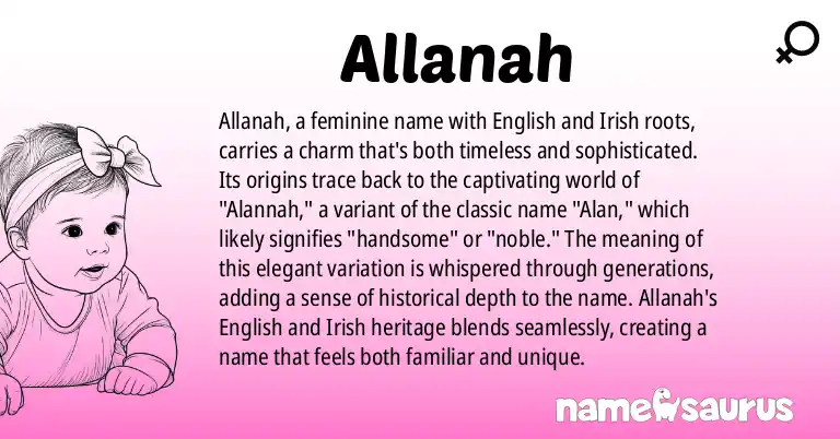 Infographic about Allanah name meaning, Allanah is a name from English, Irish origin(s).