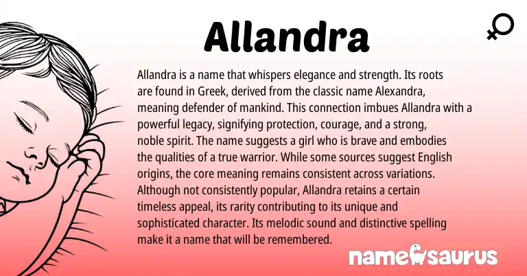 Infographic about Allandra name meaning, Allandra is a name from Greek origin(s).