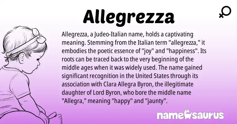 Infographic about Allegrezza name meaning, Allegrezza is a name from Judeo-Italian, United States, Italian origin(s).
