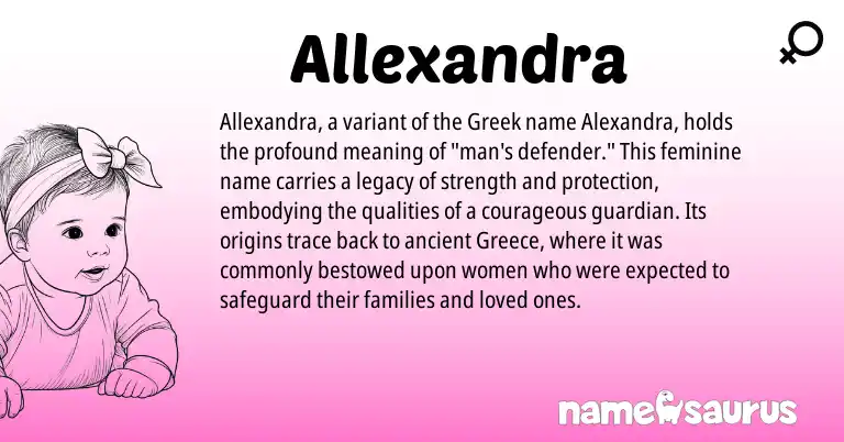 Infographic about Allexandra name meaning, Allexandra is a name from Greece, Greek origin(s).
