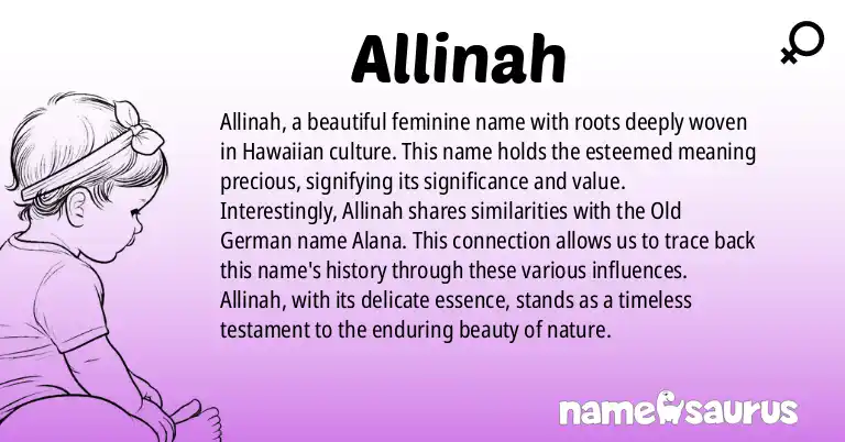 Infographic about Allinah name meaning, Allinah is a name from Hawaiian origin(s).