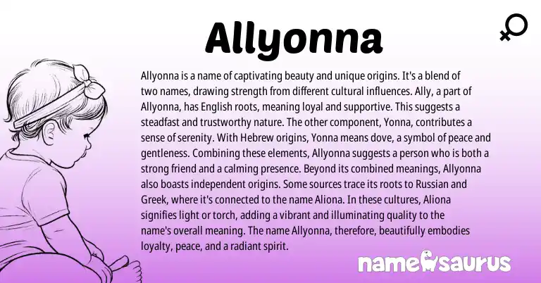 Infographic about Allyonna name meaning, Allyonna is a name from Hebrew, English origin(s).