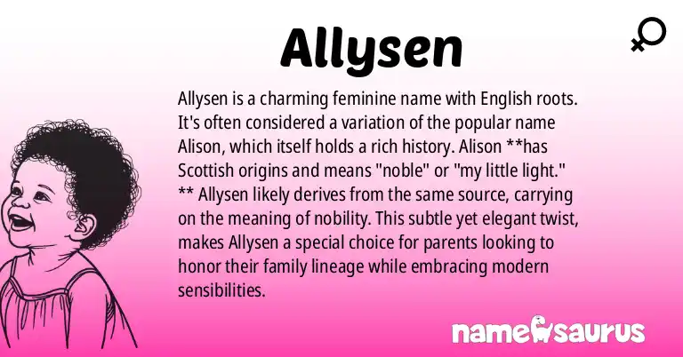 Infographic about Allysen name meaning, Allysen is a name from English origin(s).