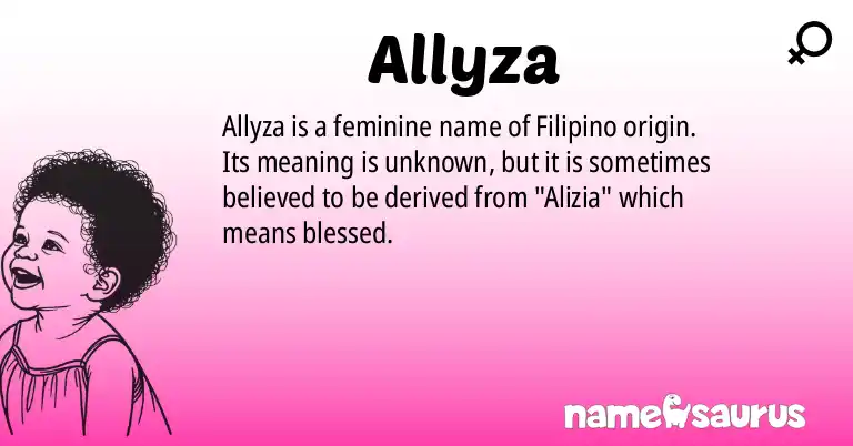 Infographic about Allyza name meaning, Allyza is a name from Filipino origin(s).