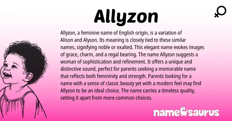Infographic about Allyzon name meaning, Allyzon is a name from English origin(s).
