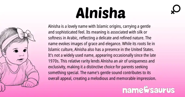 Infographic about Alnisha name meaning, Alnisha is a name from Arabic origin(s).