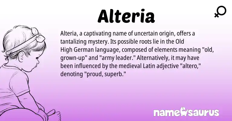 Infographic about Alteria name meaning, Alteria is a name from Old High German, Latin origin(s).