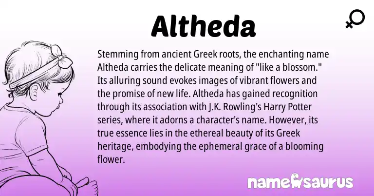 Infographic about Altheda name meaning, Altheda is a name from Greek origin(s).