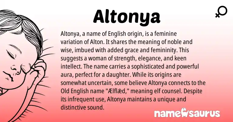 Infographic about Altonya name meaning, Altonya is a name from English origin(s).
