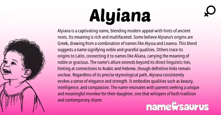 Infographic about Alyiana name meaning, Alyiana is a name from Greek origin(s).