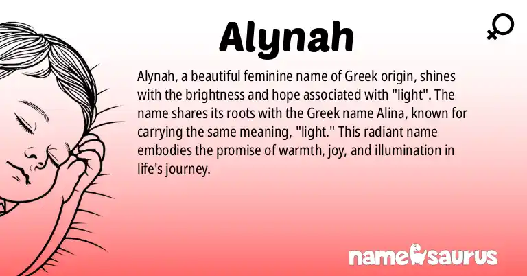 Infographic about Alynah name meaning, Alynah is a name from Greek origin(s).