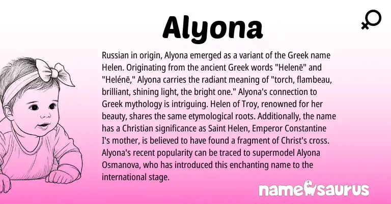 Infographic about Alyona name meaning, Alyona is a name from Russian, Greek origin(s).