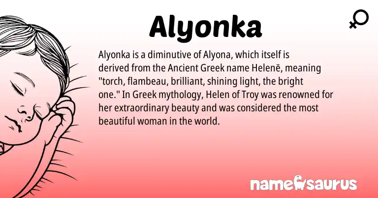 Infographic about Alyonka name meaning, Alyonka is a name from Ancient Greek, Greek origin(s).