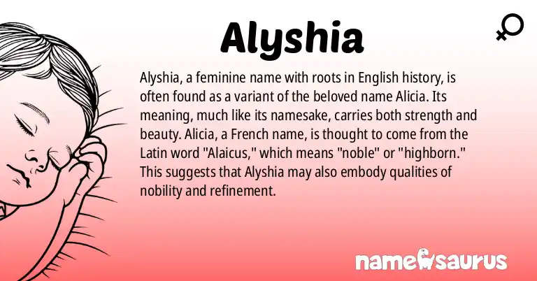 Infographic about Alyshia name meaning, Alyshia is a name from English origin(s).