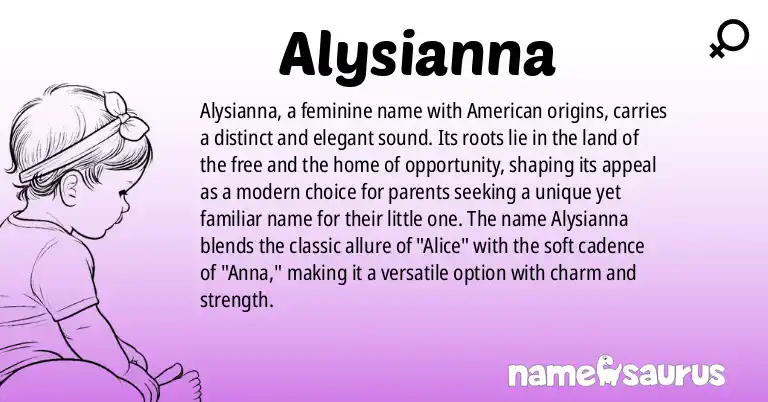 Infographic about Alysianna name meaning, Alysianna is a name from American origin(s).
