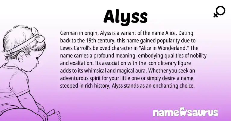 Infographic about Alyss name meaning, Alyss is a name from German origin(s).